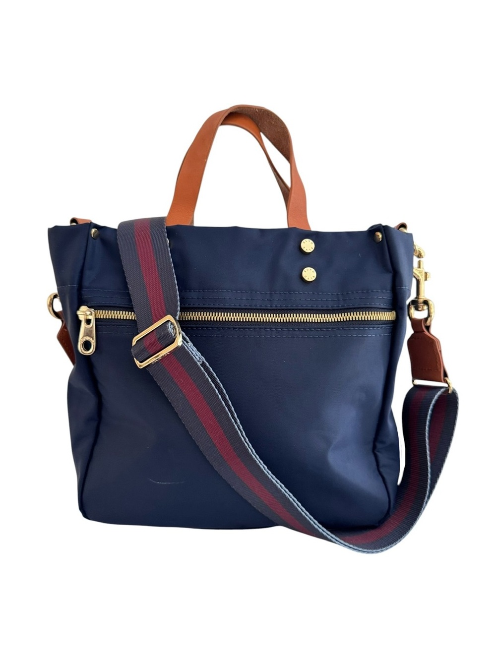 Boulevard Joey Tote Navy Nylon Crossbody Bag Leather Trim Gold Hardware